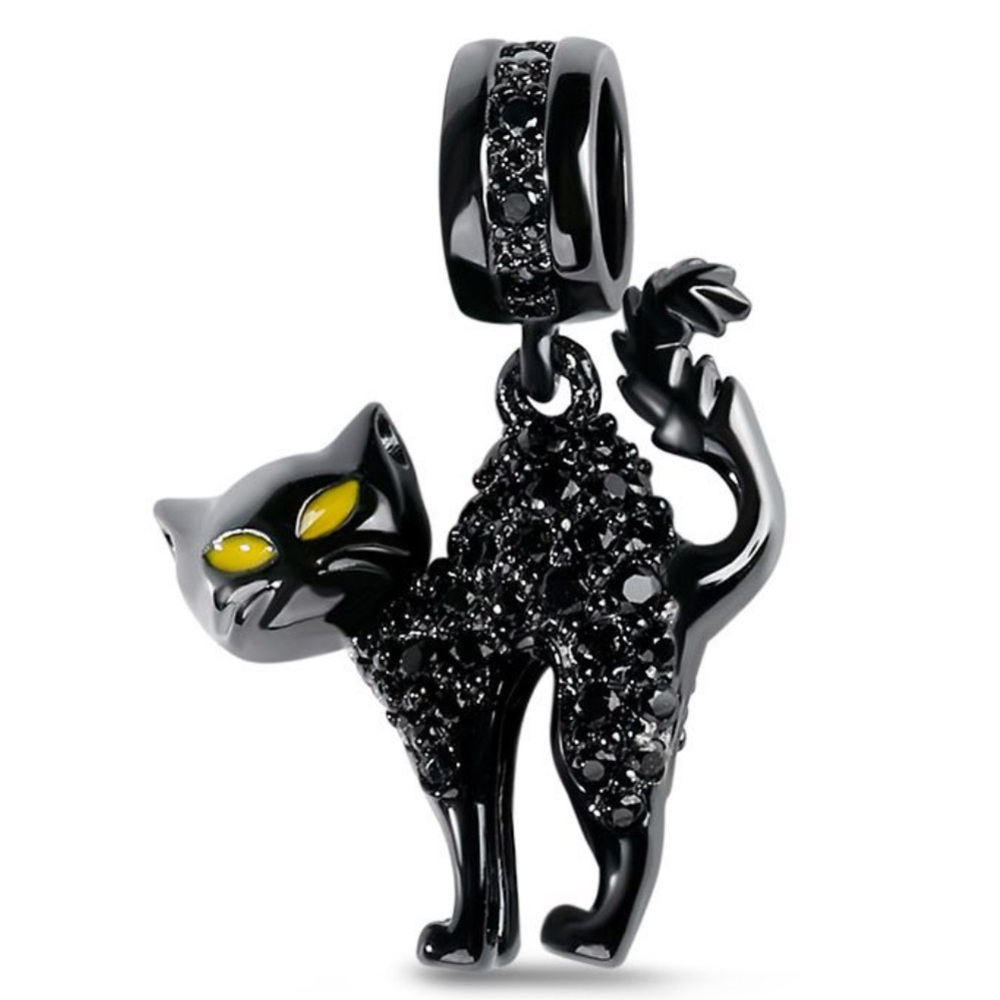 NWOT Naughty Black Cat Dangle Charm with Cz Stone Sterling Silver 925